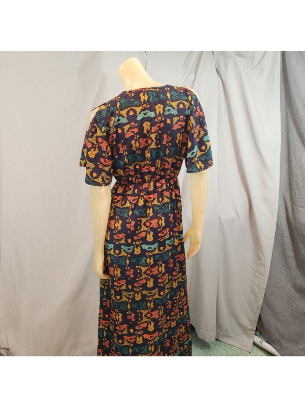 Collective Concepts Blue Yellow Short Slv V Neck Shift Dress Womens MEDIUM Cold - Picture 4 of 6